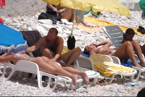Nude girls on a beach in Hvar, Croatia