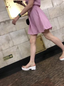 Girl in Sandals and Pink Dress with Hot Skinny Legs Subway Creepshots