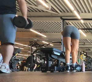 Cute gym blonde with orange hair ribbon