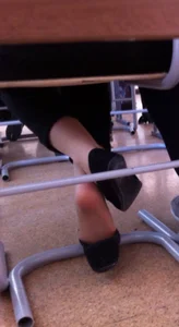 College candid teens' flats under desk, dangle creepshots