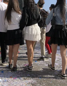 Carnival girls wearing pantyhose, spandex shorts, stockings, skirts and other outfits