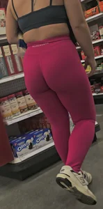 Fat ass shorty Asian with dark pink Alphalete at the