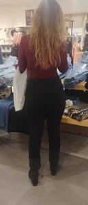 Fat ass blonde milf in black leggings