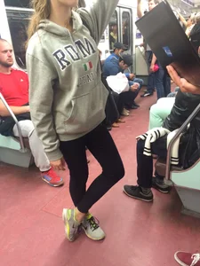 Skinny Girls in Tight Jeans in the Subway Train Candid