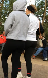 Christmas store girl with a nice booty in leggings with vpl