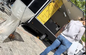 Cute blonde in tight blue jeans