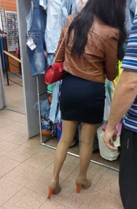Hot legs in pantyhose and booty in skirt at the store creepshots
