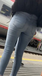 Tight jeans ass at train station