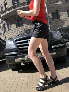 Candid blonde with muscly legs street creepshots series