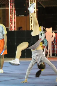 Bunch of athletic Thai cheerleaders at a competition