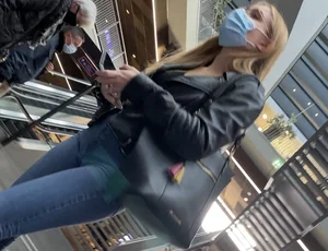 Hot Skinny Girl in a Mask and Skinny Jeans Mall Creepshot