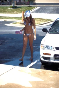 Various sexy girls at car washes in bikinis
