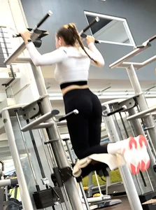 (Pt. 2) Very Hot GYM Girl with Huge Tits and big Ass looking into Camera