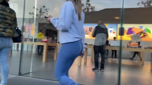 Blonde PAWG in blue leggings shopping at Sephora (Not OC)