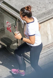 Asian girl in tight leggings with vpl