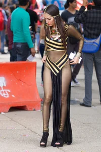 Sexy brunette in hot costume outfit