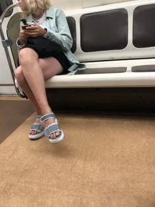 Cute Teen Blonde in Sandals And Shorts Subway Train Creepshots