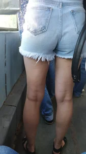 Ass in Blue Denim Shorts Public Bus Closeup Creepshot