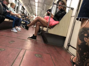 Hot Milf in Mini Shorts on the Subway Escalator and in the Train Candid Gallery
