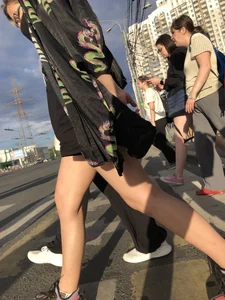 Cute blonde candid teen crossing the street