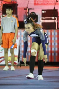 Bunch of athletic Thai cheerleaders at a competition