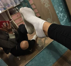 Home Selfie Feet in Socks Closeup