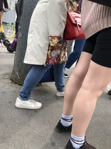 Spandex shorts candid girl