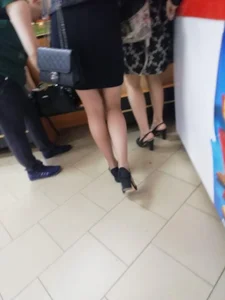 College Girl's Legs in Pantyhose at the Cafeteria Candid Photo Gallery