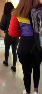 Thicc ass in leggings and a glimpse of her friend