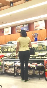 Big booty ebony milf out shopping in tight black leggings