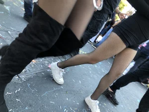 Carnival girls wearing pantyhose, spandex shorts, stockings, skirts and other outfits
