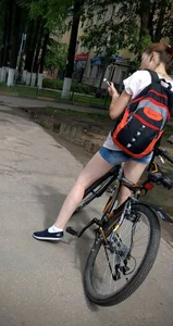 Teen in Denim Shorts on a Bike - Skinny Legs with Very White Skin