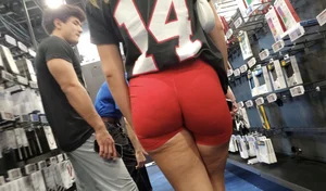 Thick blonde beautiful shape in red Shorts / Not OC