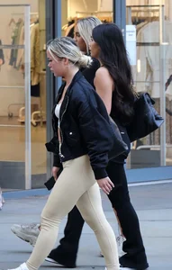 Blonde with large ass in loose lycra pants & hot blonde girl in short denim skirt