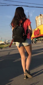 Girl with Great Legs in Denim Shorts Street Candid Photos