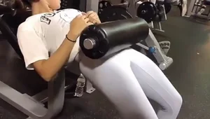 Sexy brunette gym girl in different leggings with a nice ass