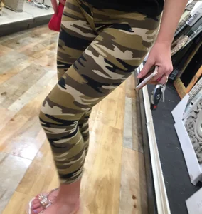 Hot Blonde in Camo Yoga Pants at the Store Closeup Creepshots