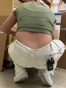 Blonde in white pants squatting and cleaning (oc)