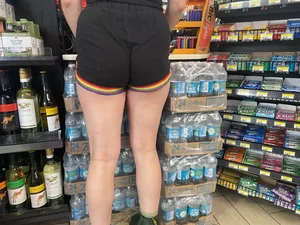 Sexy brunette in short shorts