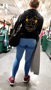 Milf with a nice ass in tight blue leggings at Dick's