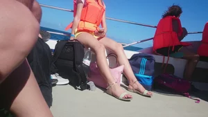 Milf in yellow shorts with vpl and a wedgie