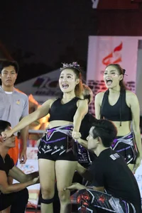 Bunch of athletic Thai cheerleaders at a competition