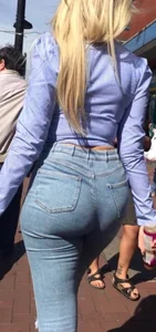 Tights ass in tight jeans blonde girl