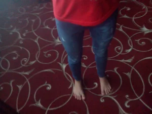 Cute Barefoot Skinny Girl in Tight Jeans Mirror Home Selfies