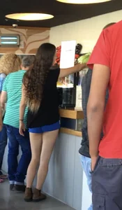 Cute Girl with Hot Legs at the Cafeteria Counter Creepshot
