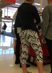 Black and white patterned leggings booty on cute girl at Target