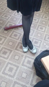 Skinny Teen JB in Black Pantyhose and Flats Classroom Candid