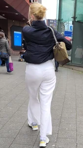 Candid blonde in white pants on the street creepshots