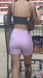 Tatted asian chick w/VTL in pink shorts