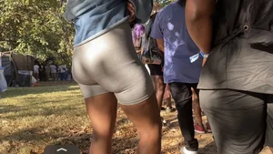 Tight ass in gray leggings bodysuit